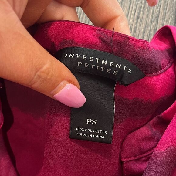 Investments Purple Pink Chiffon Long Sleeve Popover Blouse Size Petite Small - Picture 2 of 3